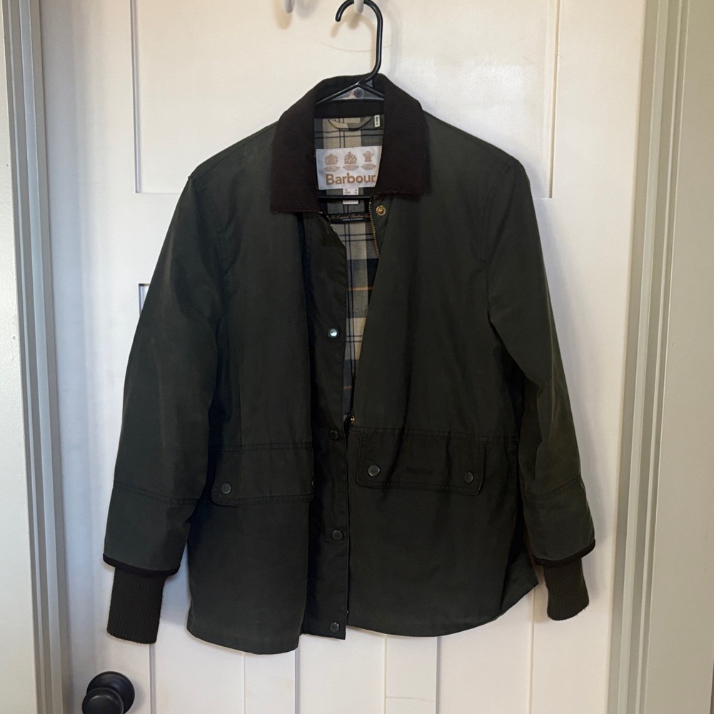 Barbour Olive Jacket with Brown Collar